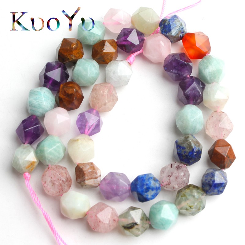 

Natural Faceted Mixed Stone Colorful Beads Gem Loose Spacer Beads For Jewelry Making DIY Bracelet Necklace 15'' Strand 6/8/10mm