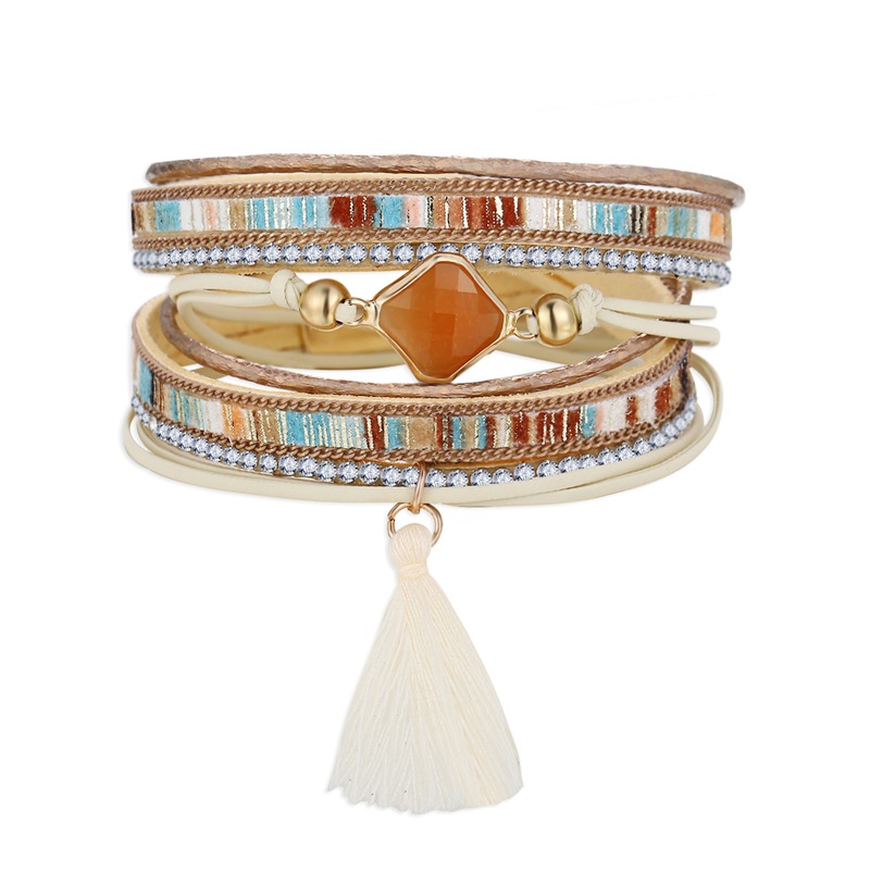 

Bohemian Multi-layer Charm Tassel Leather Bracelets For Women Fashion Geometric Acrylic Crystal Wrap Bracelet Femme Gift
