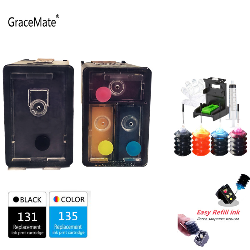 

GraceMate Refillable Ink Cartridge Replacement for 131 135 Photosmart C3100 C3183 C3150 C3180 PSC1500 1510 1513 1600