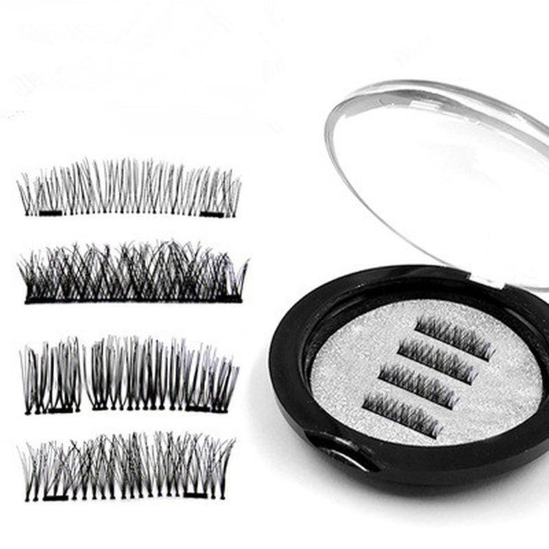 

4pcs Magnetic Eyelashes with 2 Magnets Soft Lashes Handmade 3D Magnetic Lashes Natural False Eyelashes Double Magnet 24P