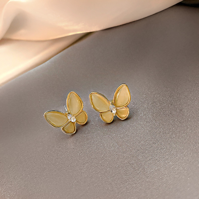 

Shiny Side Fashion Brand Jewelry Opal Beads Butterfly Stud Earrings For Women New Style Crystal Earring
