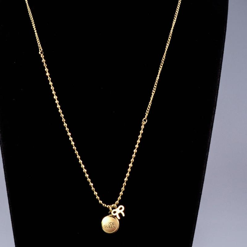 

Women Necklace Titanium Steel Lettering Gold Bow Round Necklace Female Fashion Simple Choker