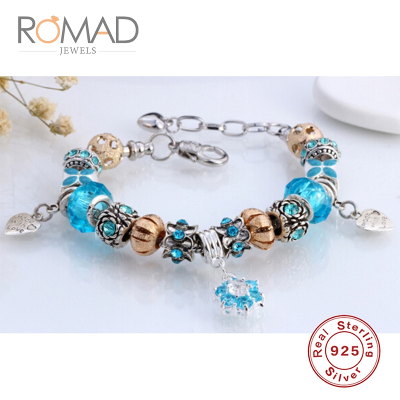 

Romad Cute Vintage Charm Glass Snowflake Bracelets For Women DIY Crystal Heart Bead Bracelet 2020