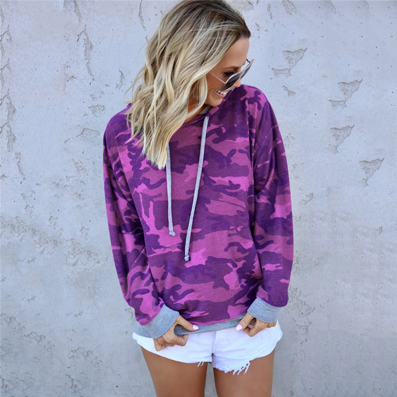 

Vintage Camouflage Sport Hooded Autumn Fashion Winter Women Skateboard Pullover Female Long Sleeve Hip Hop Loose Hoodies Tops, Purple