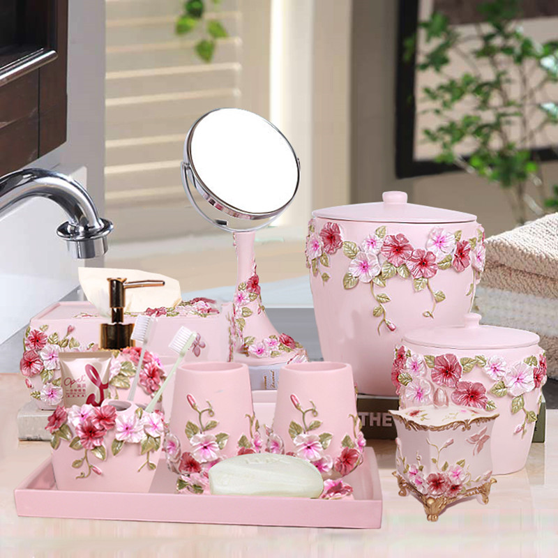 

Five-piece Bathroom Set European Wash Accessories Set Bathroom supplies Kit Wedding Gift Tray Makeup Mirror Tissue
