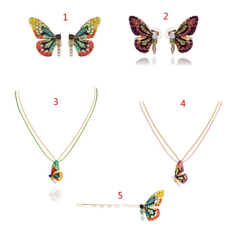 

5 Colors Colorful Fairy Tale Butterfly Stud Necklace Hairpin For Women Fashion Jewelry