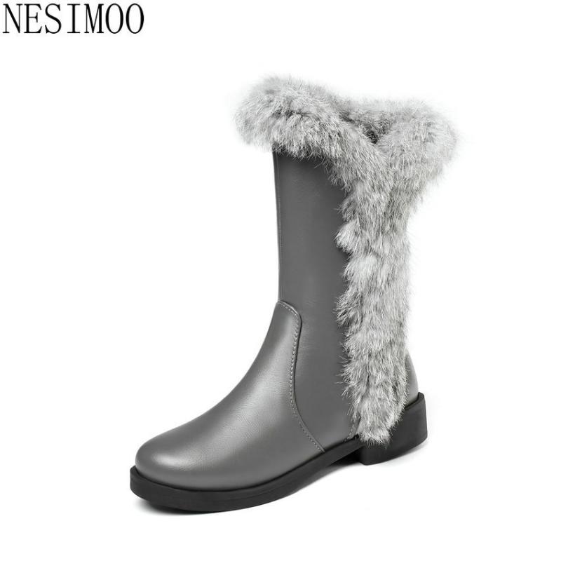 

NESIMOO 2021 Women Shoes PU Leather Winter Zipper Mid Calf Boots Casual Round Toe Wedge Heel Keep Warm Snow Boots Big Size 34-43, Black