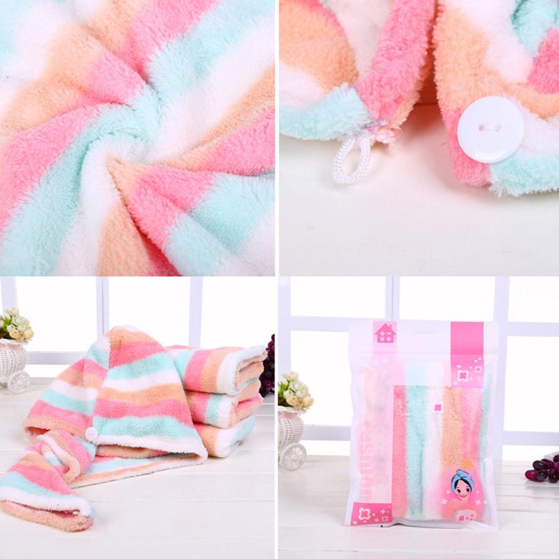 

Rainbow Strips Hair Towel Hair Drying Towels Quick Magic Dry Hat Cap Twist Head Towel with Button AC889