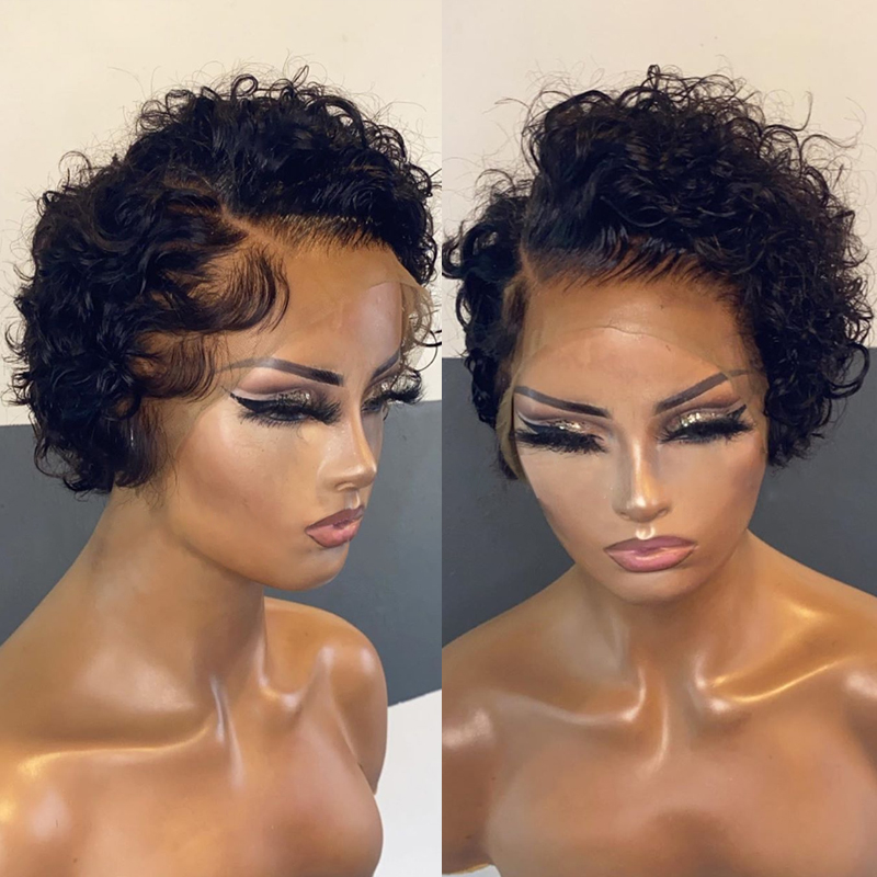 

13X4 Ombre Pixie Cut Wig Colored Lace Front Human Hair Wigs Preplucked Short Curly Bob 180% Brazilian Remy Honey Blonde Wig, 4x4 lace front wig