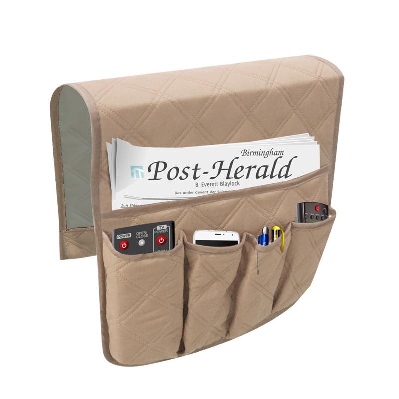 

Sofa Armrest Storage Bag 5 Pocket Multi Layer Collapsible TV Control Keys Hanging Couch Holder