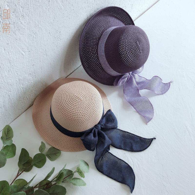 

New Fashion Flat Sun Hat Women's Summer bow Straw Hats For Women Beach Headwear 6Colors chapeau femme Gift, Nb