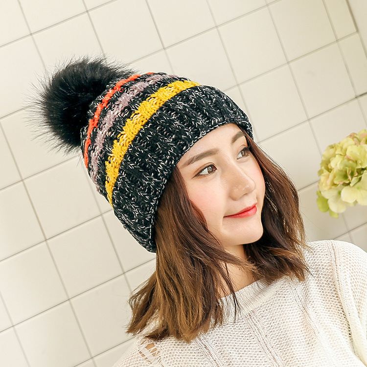 

Beanie/Skull Caps Winter Korean Version Mixed Color Plus Velvet Thick Wool Hats Warm Hat Protected Women's Knitted, White