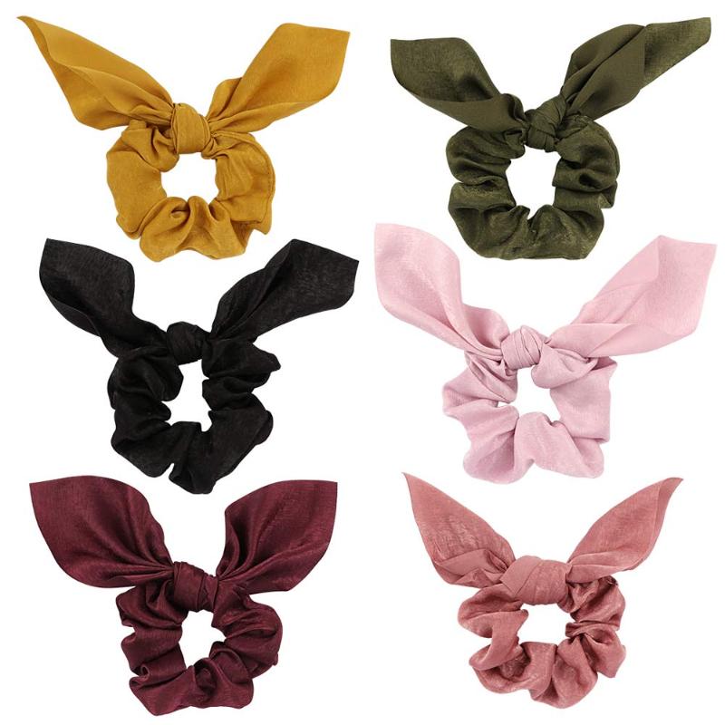 

6 Pack Hair Elastics Scrunchies Chiffon Hair Scrunchies Bow Chiffon Ponytail Holder Bobbles Soft Elegant Elastic