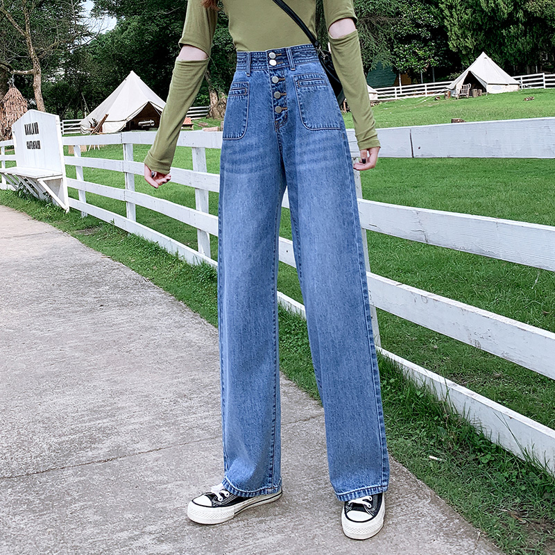 

LEGIBLE High Waist Loose Comfortable Jeans For Women Plus Size Fashionable Casual Straight Pants Mom Jeans Washed, Blue