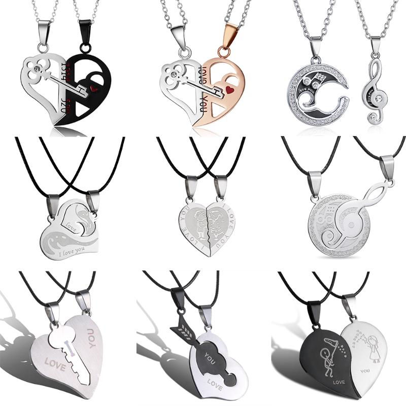 

Fashion 2pcs/Set Stitching Best Friends Forever Couple Necklace Stainless Steel Broken Heart Cat Pendant Necklace Unisex Jewelry