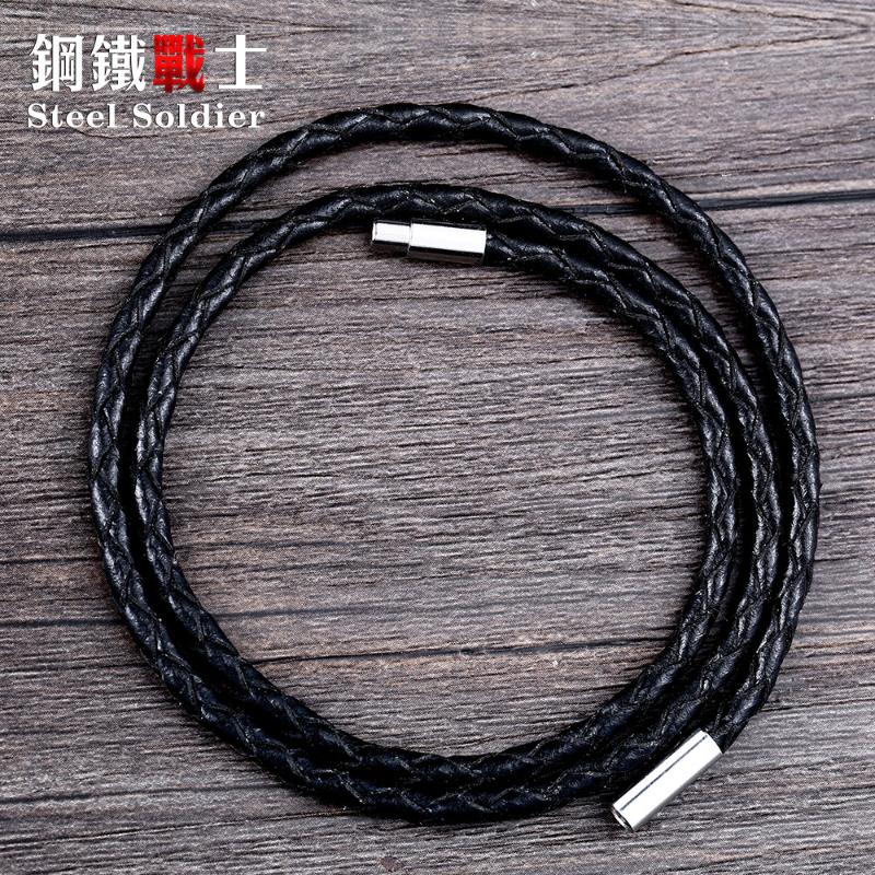 

steel soldier knitting Leather Cord Stainless Steel Screw Lock clasp popular for Asia Men's Black Rope Necklace pendant jewelry
