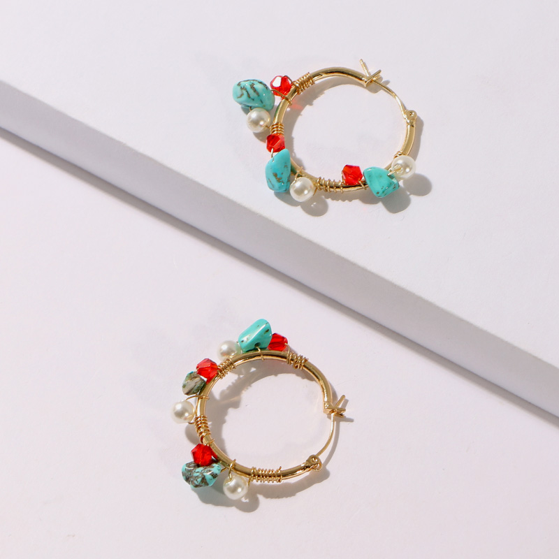 

KOMi Boho Bohemian Multicolor Turquoises Stones Earrings Colored Resin Gravel Pearl Dangle Earrings Girl Jewelry Gift I0516