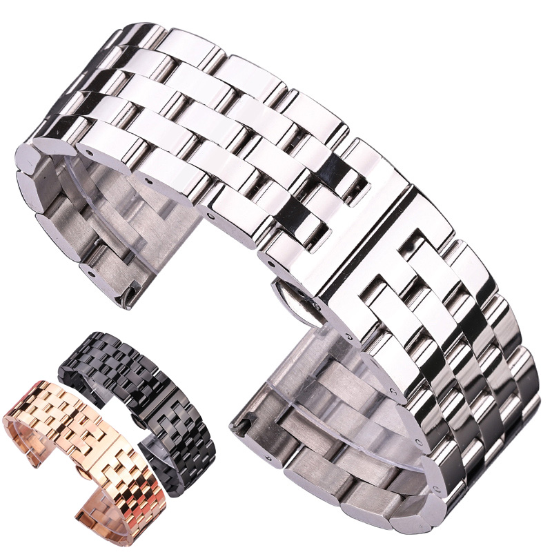 

Solid Metal Watchabnds Bracelet Silver Black Rose Gold Men Women 316l Stainles Steel Watch Band Strap 20mm 22mm 24mm 26mm