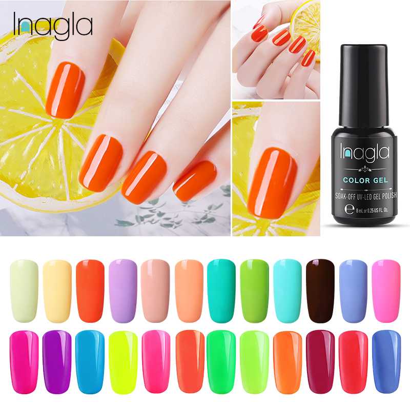 

Inagla 8ml Fluorescent Color Nail Polish UV LED Soak Off Vernis Semi Permanent Neon Gel Varnish Lucky Hybrid Lacquer Nail Art, Top-cz