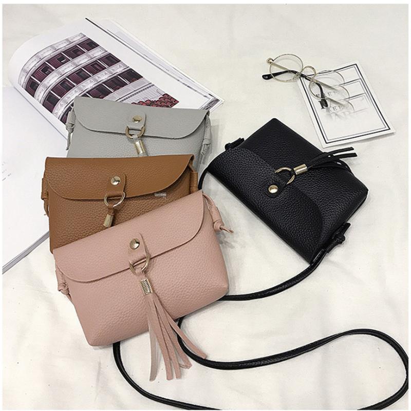 

Women 2020 New Fashion Bag Vintage Handbag Small Mini Messenger PU Leather Preppy Style Tassel Shoulder Bags 17*3*11cm