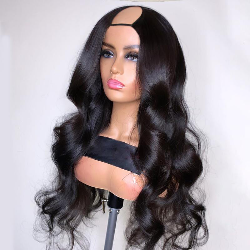 

Body Wave 1*3 U Part Wig Human Hair for Black Women 180 Density Middle/right/left Human Hair Wig Brazilian Remy Black Color, Left opening