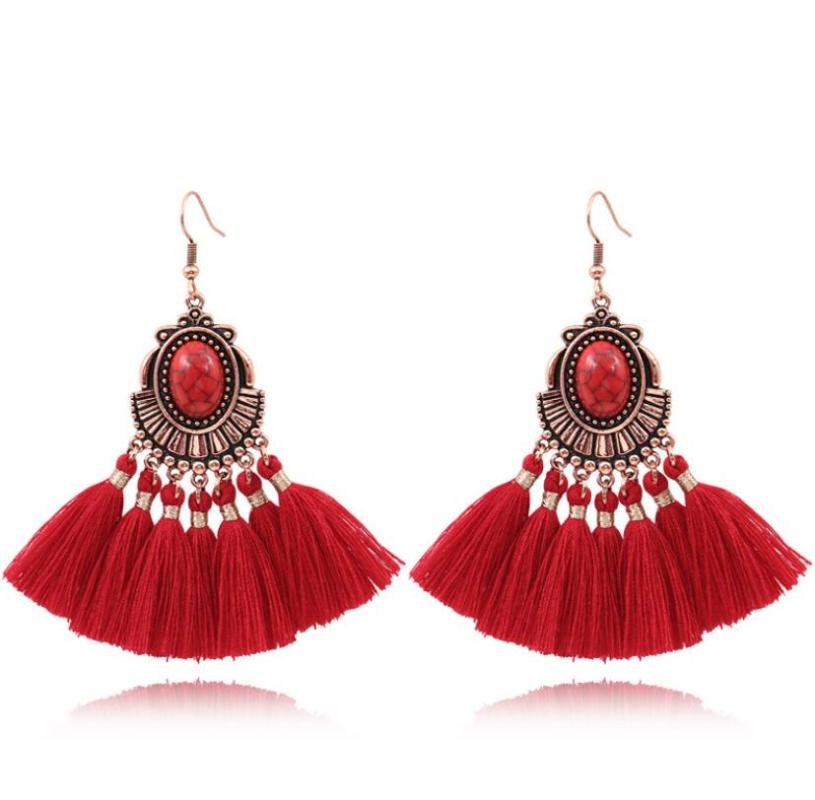 

Women's Alloy Chinese New Year's red national style hand made Tassel Earrings and earnails one pair y1542