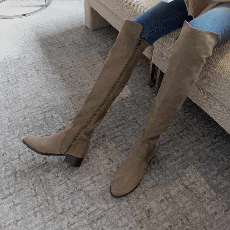 

2020 Fashion Ladies Boots Knee High Heels Autumn and Winter Suede Comfortable Round Head Thick Heel Thigh High Boots Size 33-42, Apricot 4cm