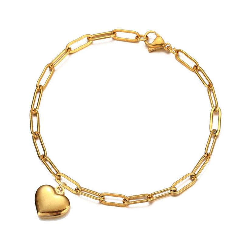 

Simple Heart Desgin Stainless Steel Heart Charm Bracelet Square Chain Bracelet For Women Valentine's day gift