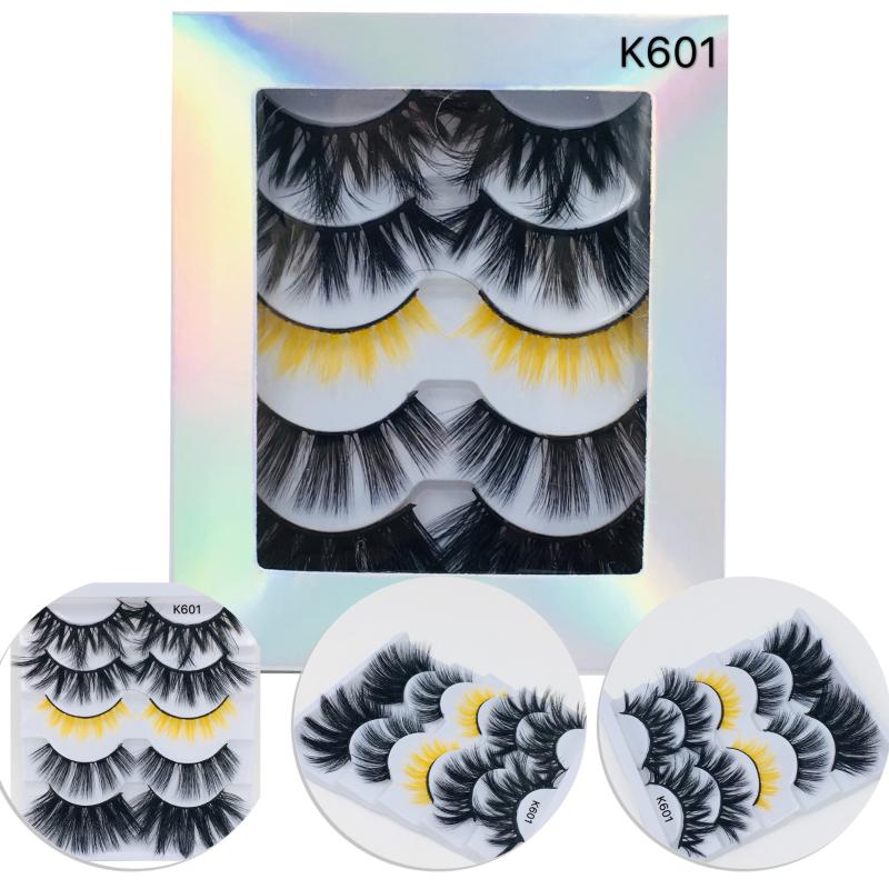 

New 5 Pairs Colored Mixing Black 3D Mink Hair False Eyelashes Criss-cross Wispy Cross Fluffy Handmade Lashes Extension Tool