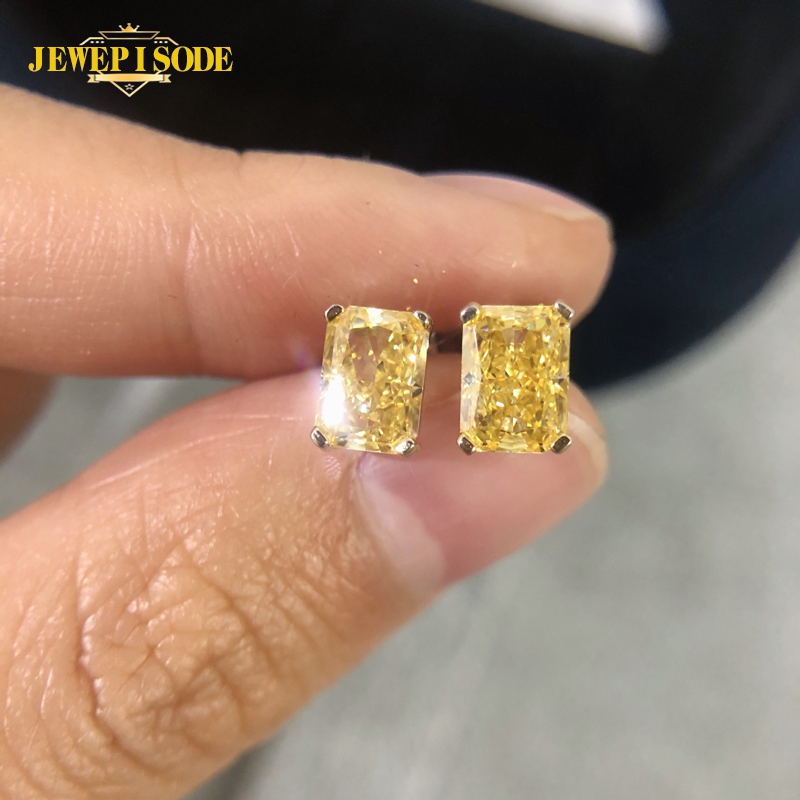 

Jewepisode Real 925 Sterling Silver Citrine Created Moissanite Gemstone Stud Earrings Women Wedding Cocktail Party Fine Jewelry