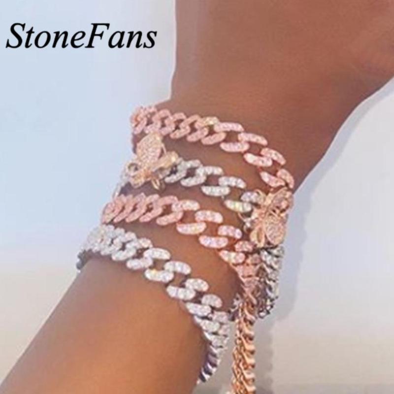 

StonFans Statement Cuban Link Butterfly Bracelet Gold Silver Color Crystal Charms Rhinestone Bracelets for Women Wrist Jewelry
