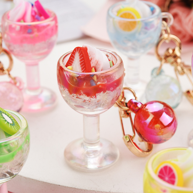 

Acrylic Cute Simulation Fruit Keychain Red Wine Glass Cream Keyring Car key Bag Pendant Key Chains Couples Women Trinket