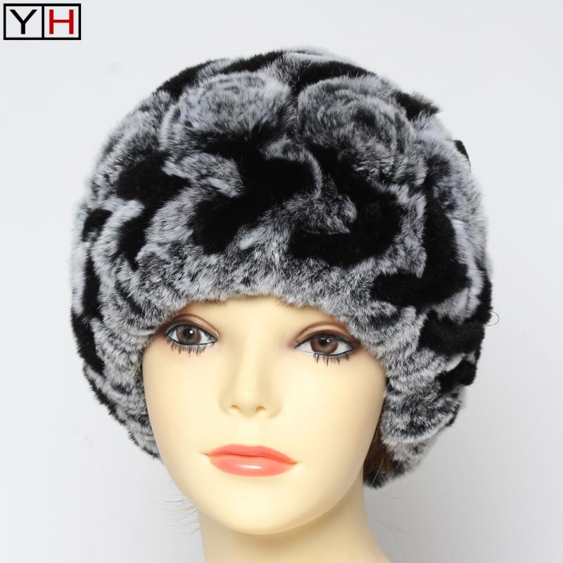 

Russia Women Knitted Genuine Rex Fur Hat Winter Warm 100%Natural Rex Fur Cap Fashion Lady Soft Real Caps, Blue