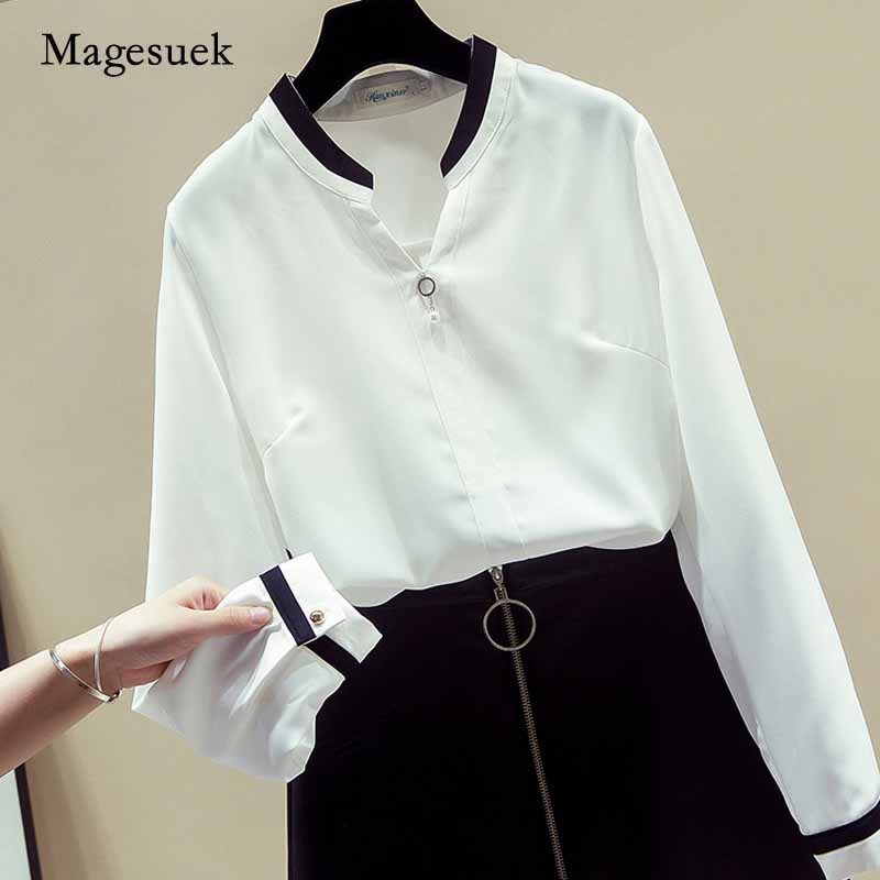 

O-neck Plus Size Loose Autumn Long Sleeve White Shirt Casual Womens Blouses Women Pullover Chiffon Women 2020 Blouse Blusa 11167
