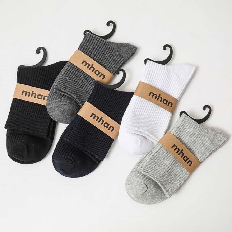 

Autumn and winter socks double needle vertical socks men's medium tube versatile solid color cotton men's