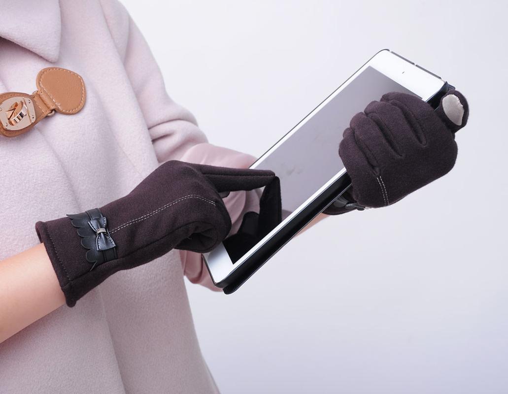 

Gloves Fashion Women Bowknot Winter Warm Cotton Solid Gloves Mittens leather PU Leather Women touch Screen Winter
