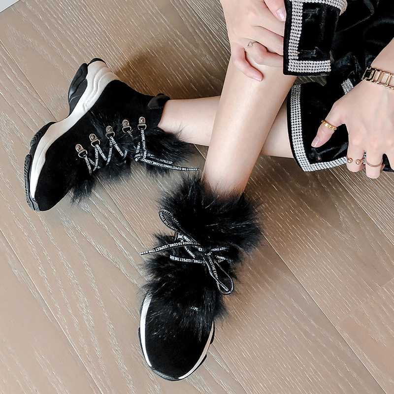 

Bottes femme new winter ankle boots for women cow suede flat platform wedges keep warm ankle boots botas mujer, Black