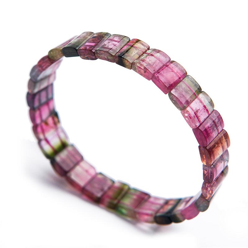 

Drop Shipping Women Lady Healing Crystal Rectangle Bead Bracelet Colorful Natural Tourmaline Bracelet Bangles