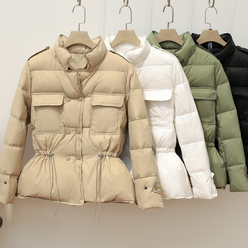 

Women Lightweight Down Jacket 2020 New Autumn Winter Slim Stand Collar White Duck Down Coat Warm Double Breasted Outwear Parkas