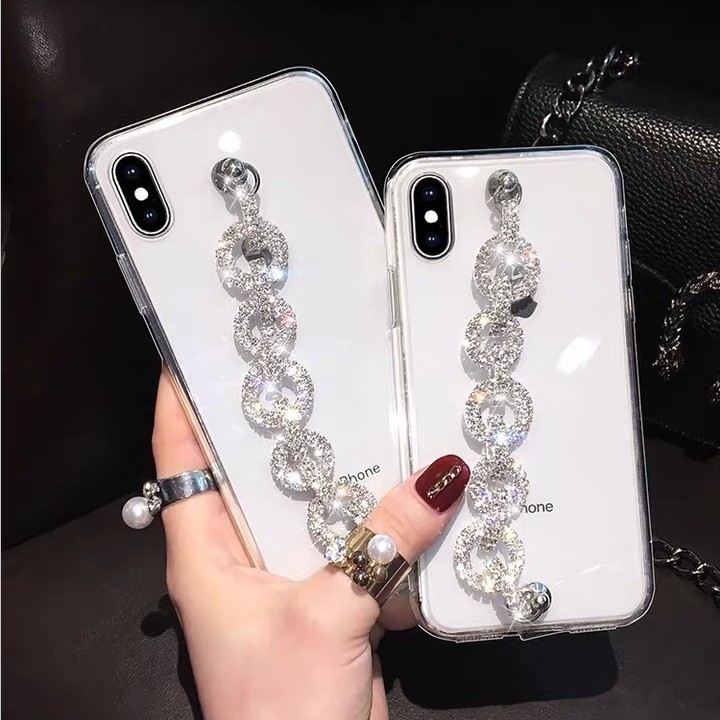Bling bling rhinestone diamond chain strap clear crystal case for iphone 11 Fashion luxury designer case for pro max x xr xs max 6 7 8 plus-image-581520705