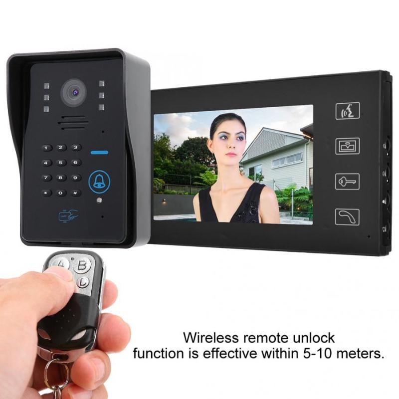 

7in Video Door Phone Wired Intercom Doorbell FRID ID Card Password Remote Unlock 1V2