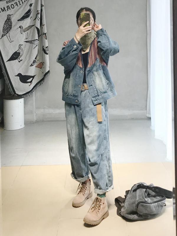 

Female new summer original plus size outerwear literary stitching color loose casual short denim jacket, Red