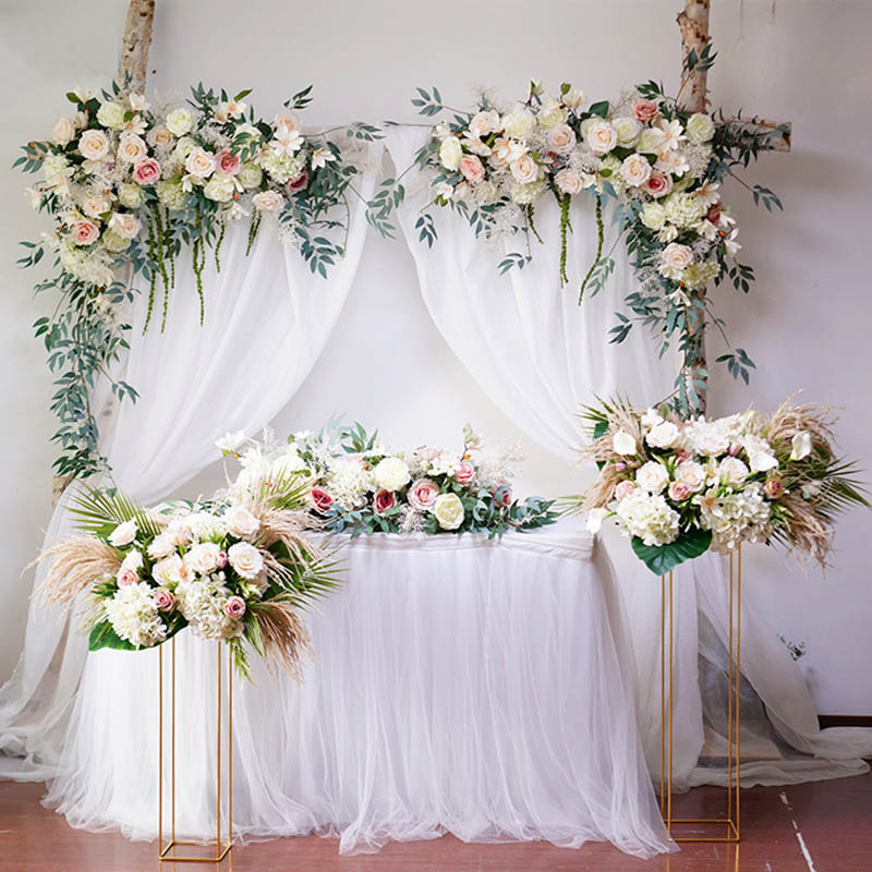

3D DIY Wedding stage background decor artificial flower wall Arch silk rose hydrangea design decor flower wall fake ball, White c