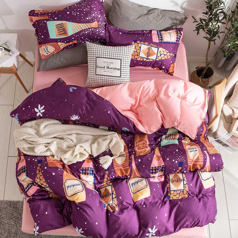 

Colorful Printing Bedding Sets Wine Bottle Design Bedclothes Flatsheet Pillowcase Comforter Cover for Single Double Bed Children, Color02
