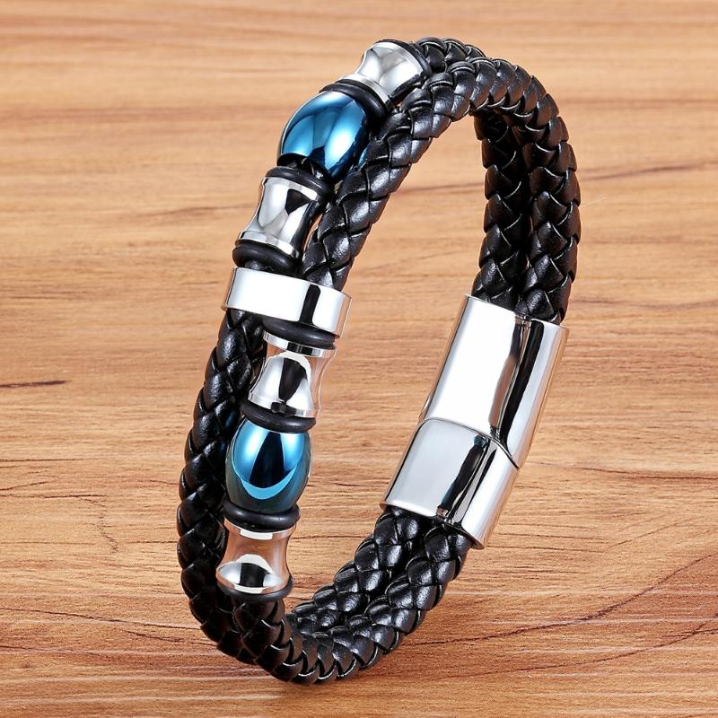 

Trendy Leather Bangles Bracelets Men Stainless Steel Multilayer Braided Rope Bracelets for Male Female Fashion Jewelry