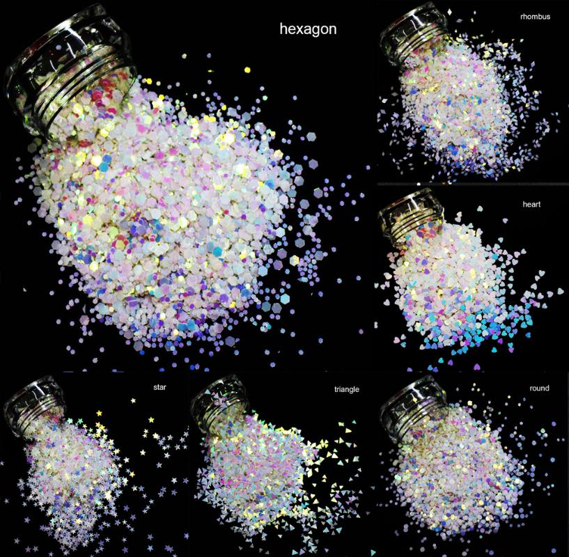 

Rhombus/Hexagon/Heart/Round/Triangle/Star Shapes Sequin, Iridescent Rainbow Shining Slice 3D Nail Art Glitters Paillettes