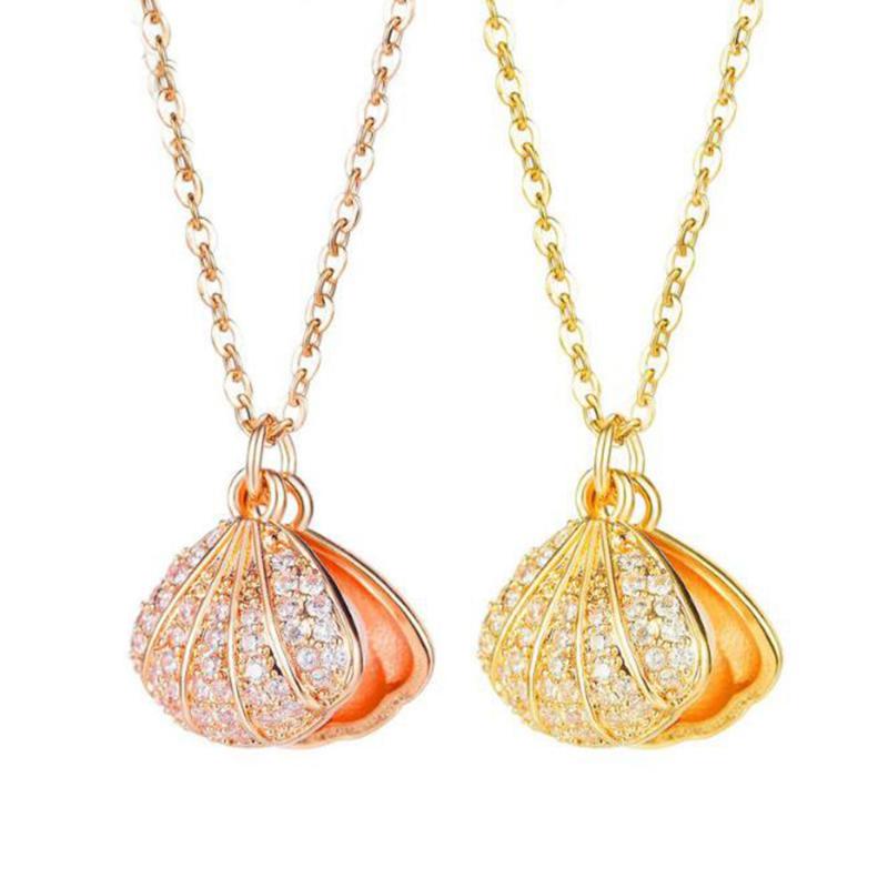 

Stainless Steel Rose Gold Micro-Inlaid Zircon Artificial Pearl Pendant Necklace Women Fashion Trend Crystal Pearl shell Jewelry