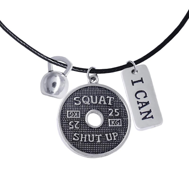 

Trendy Fitness Sports Accessories I WILL I CAN Metal Inspirational Label Gym Men and Women Bodybuilding Gift Necklaces