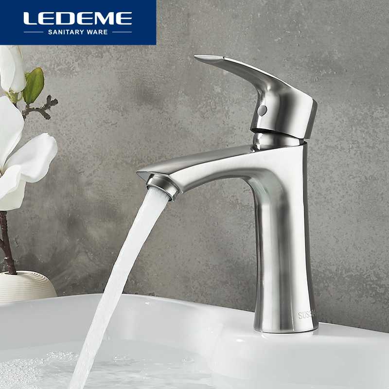 

LEDEME New Basin Faucet Modern Style bathroom Stainless Steel Deck Mounted bath Cold and Hot Water tap Mixer Handle Cover L71001