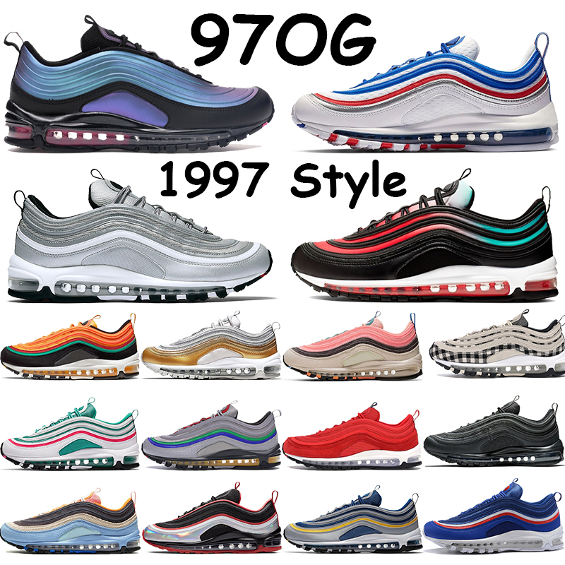 

Mens running shoes 97s LX throwback future sunburst newspaper south beach soft pink black deep blue red white neon metallic gold sneakers, 17. undftd black